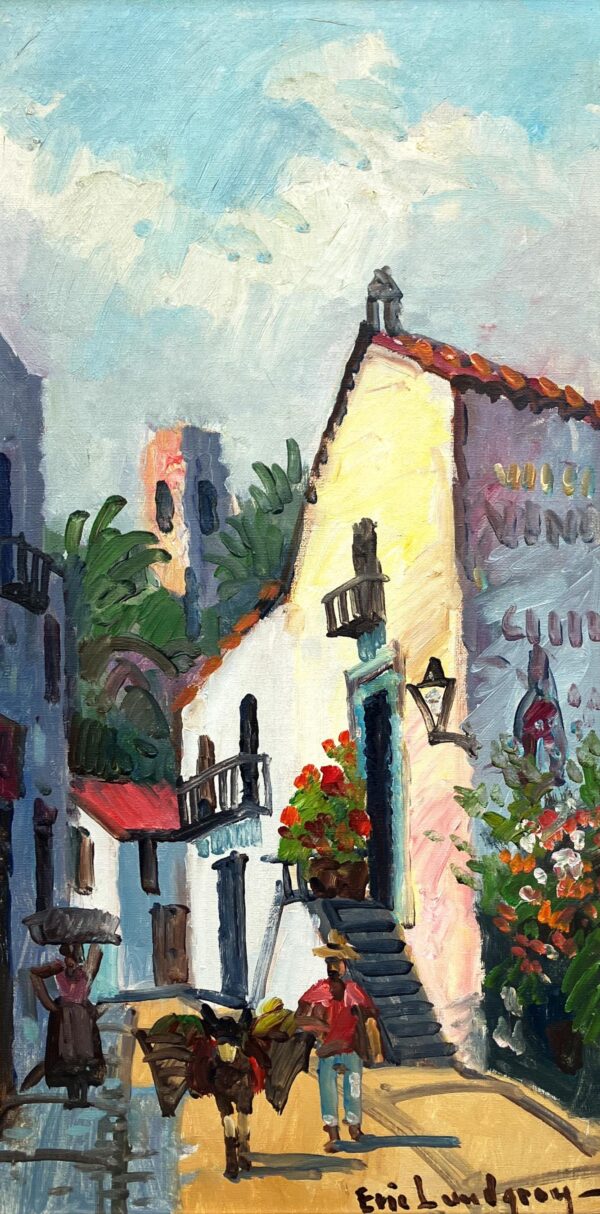 Mediterranean Village Painting, Vintage Oil Painting, European Decor