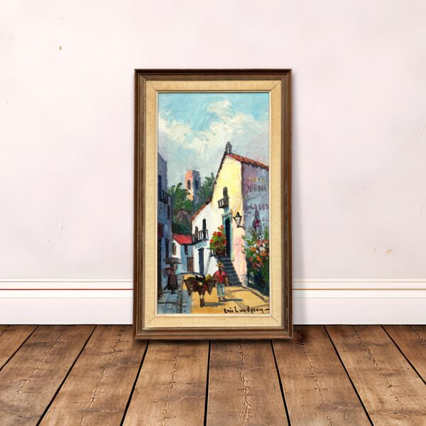 Mediterranean Village Painting, Vintage Oil Painting, European Decor