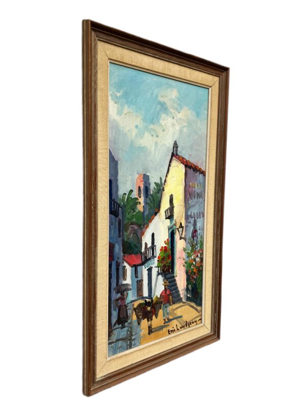 Mediterranean Village Painting, Vintage Oil Painting, European Decor