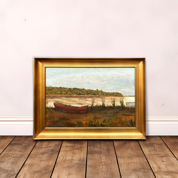Lake Painting, Vintage Oil Painting, Farmhouse Decor