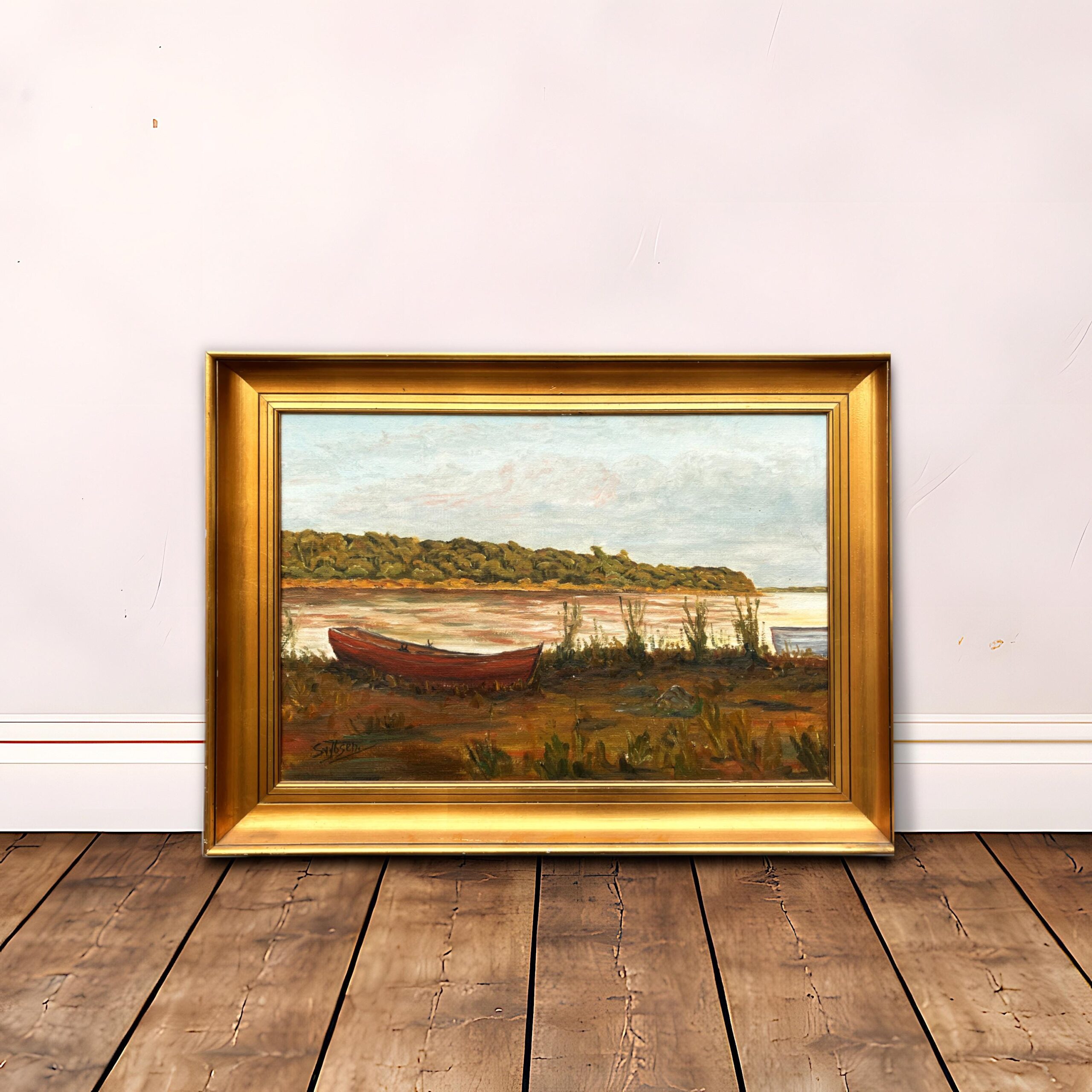 Lake Painting, Vintage Oil Painting, Farmhouse Decor - Image 2