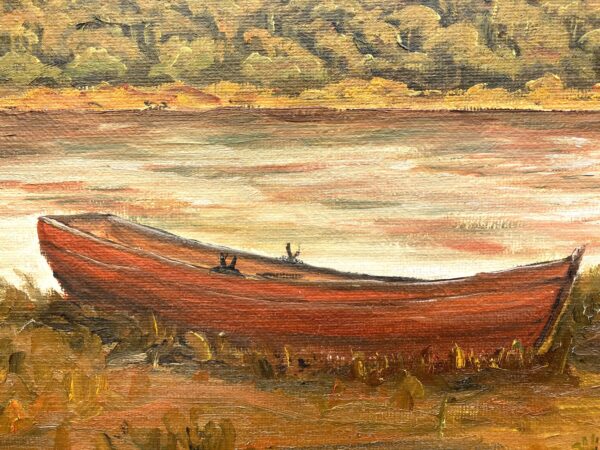 Lake Painting, Vintage Oil Painting, Farmhouse Decor