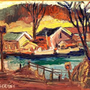 Original Oil Painting – Swedish Coastal Landscape with Boats, 1930s Scandinavian Expressionist Art - Image 4