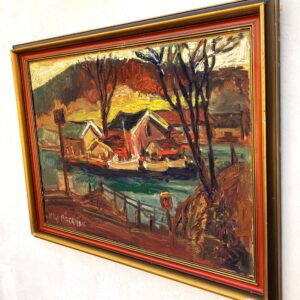 Original Oil Painting – Swedish Coastal Landscape with Boats, 1930s Scandinavian Expressionist Art - Image 6