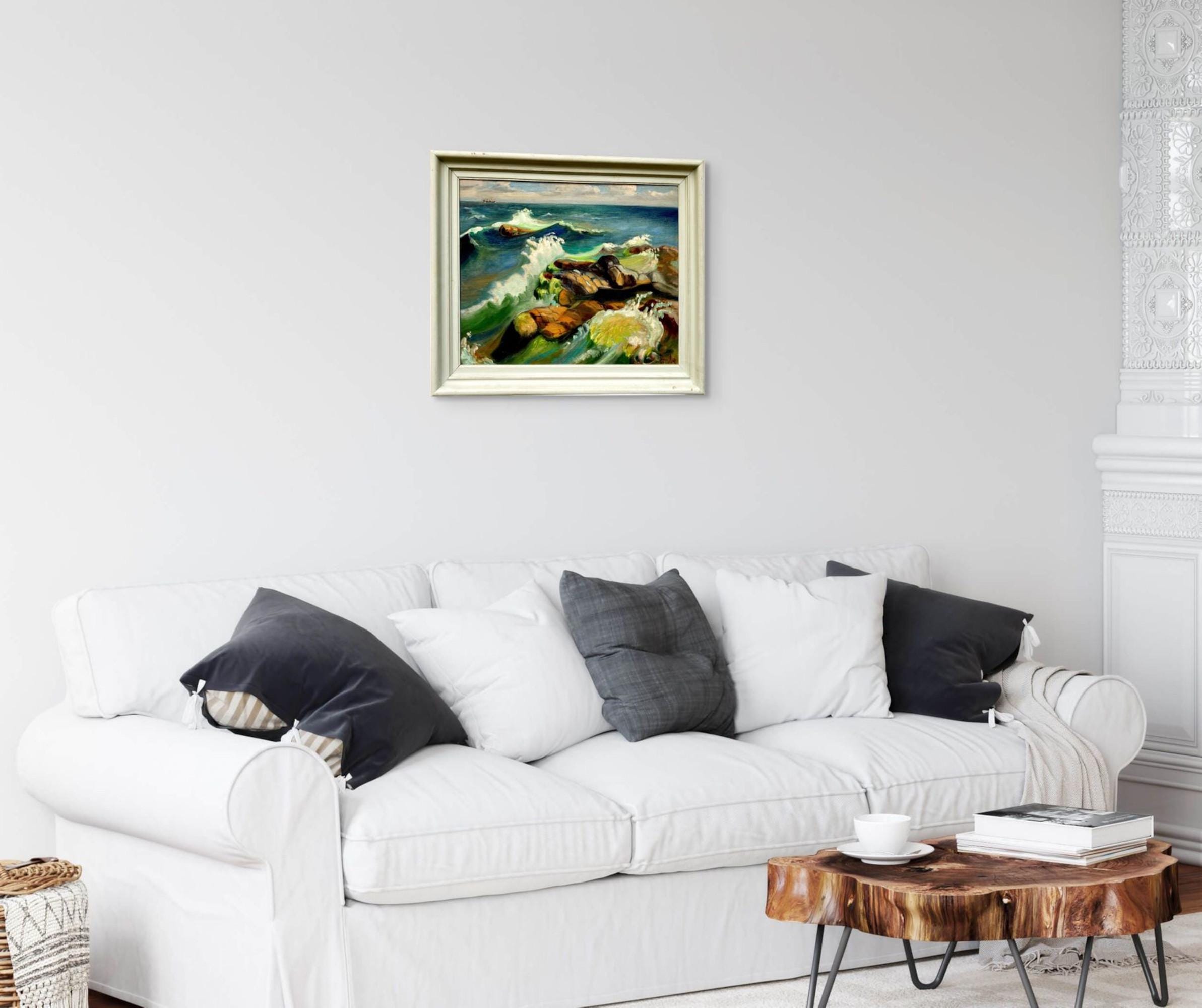 Original Oil Painting – Mid Century Swedish Coastal Landscape - Image 3
