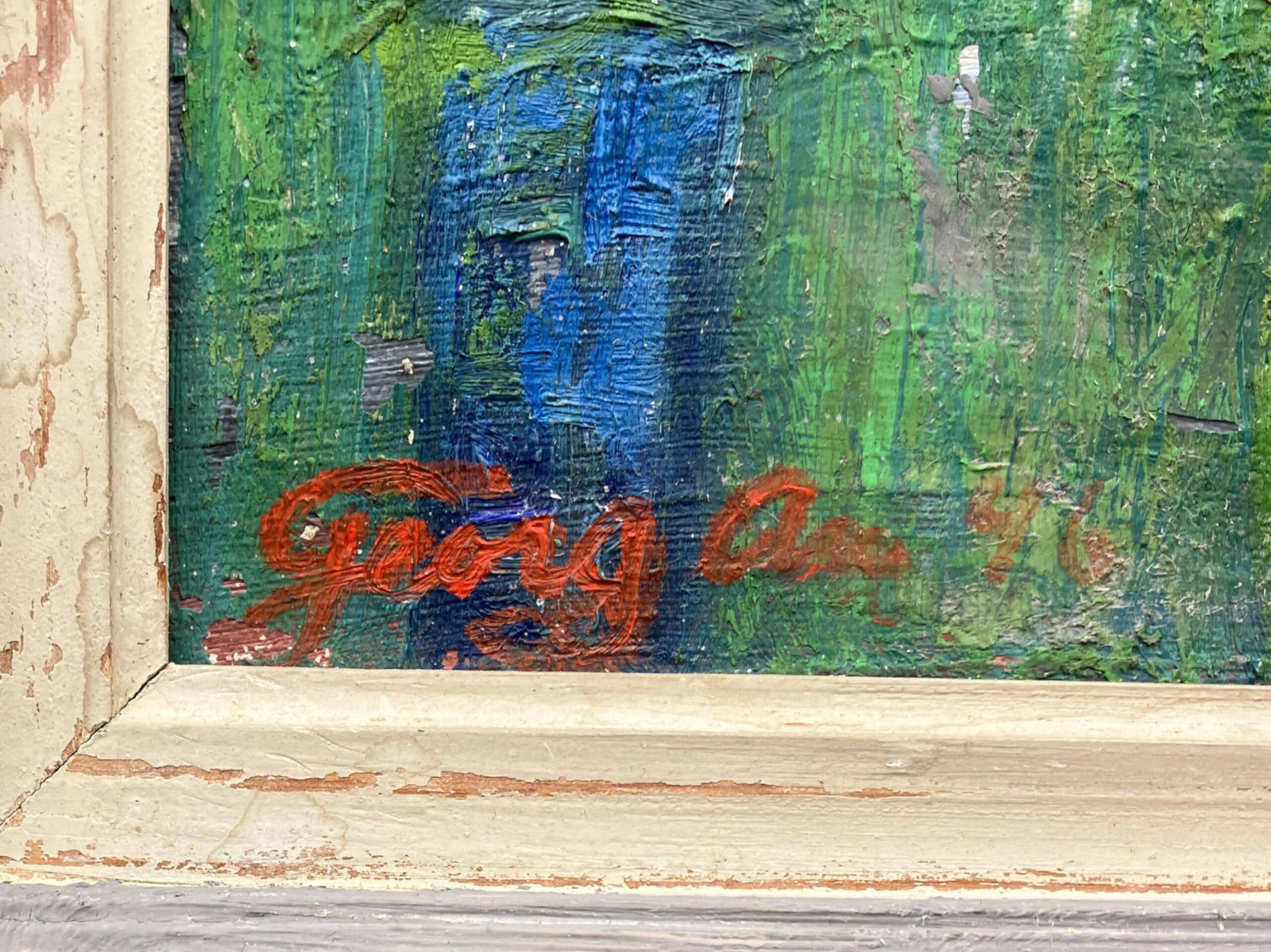 Original 1940s Swedish Oil Painting – Colorful Street Scene with Figures, Scandinavian Expressionist Art - Image 10
