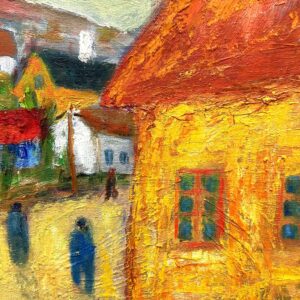 Original 1940s Swedish Oil Painting – Colorful Street Scene with Figures, Scandinavian Expressionist Art - Image 7