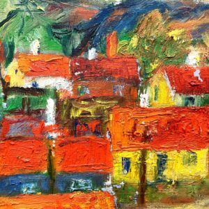 Original 1940s Swedish Oil Painting – Colorful Street Scene with Figures, Scandinavian Expressionist Art - Image 8