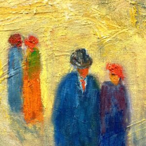 Original 1940s Swedish Oil Painting – Colorful Street Scene with Figures, Scandinavian Expressionist Art - Image 9
