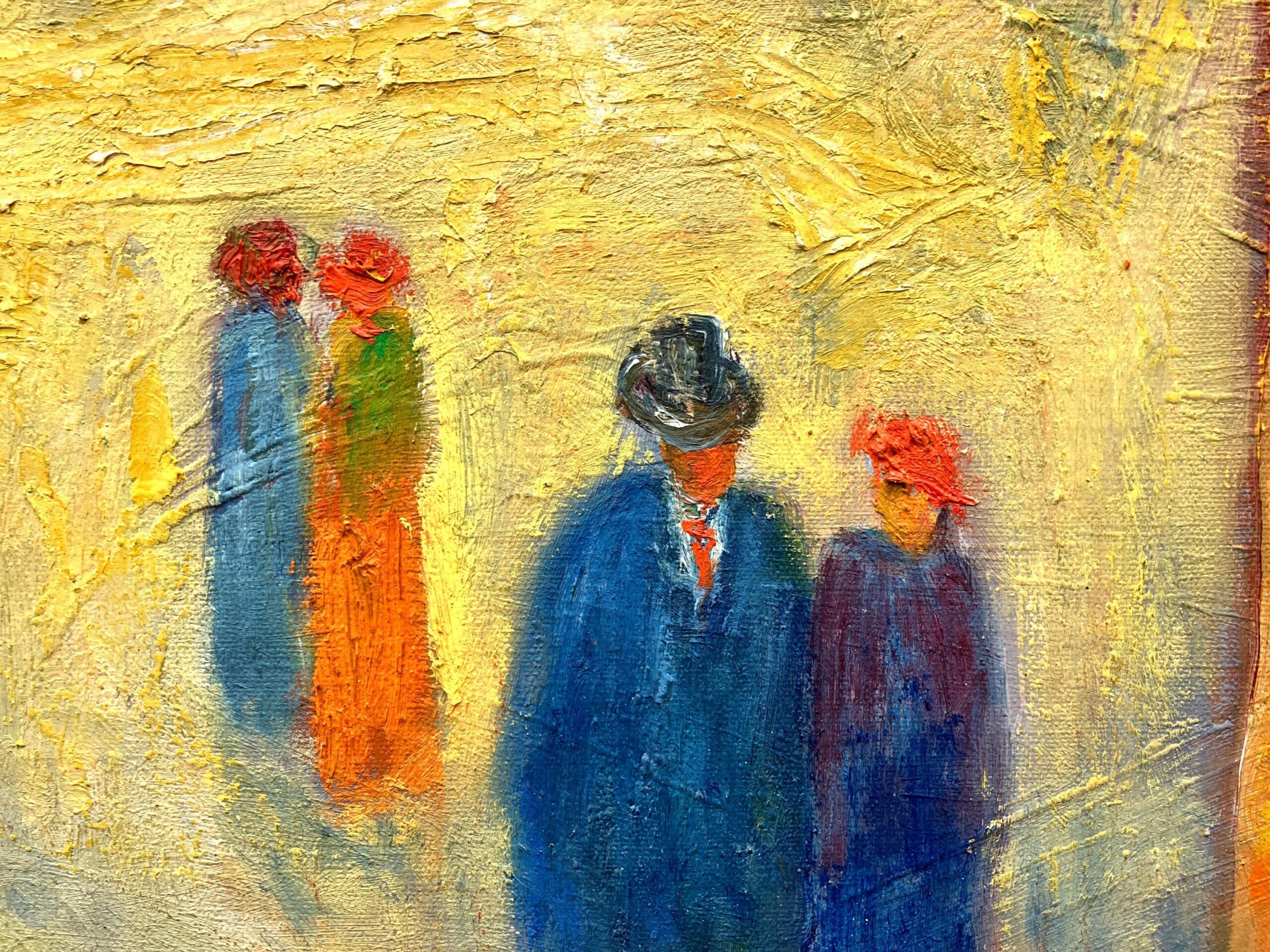 Original 1940s Swedish Oil Painting – Colorful Street Scene with Figures, Scandinavian Expressionist Art - Image 9
