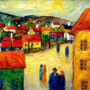 Original 1940s Swedish Oil Painting – Colorful Street Scene with Figures, Scandinavian Expressionist Art - Image 6
