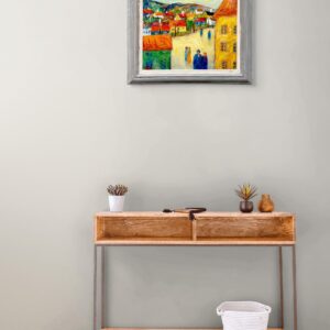 Original 1940s Swedish Oil Painting – Colorful Street Scene with Figures, Scandinavian Expressionist Art - Image 3