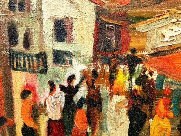 Original Swedish Oil Painting – Greek Village Scene with people – Harald Grovens