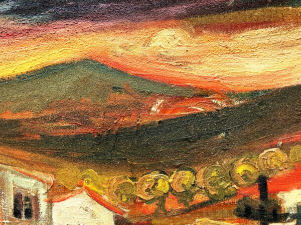 Original Swedish Oil Painting – Greek Village Scene with people – Harald Grovens