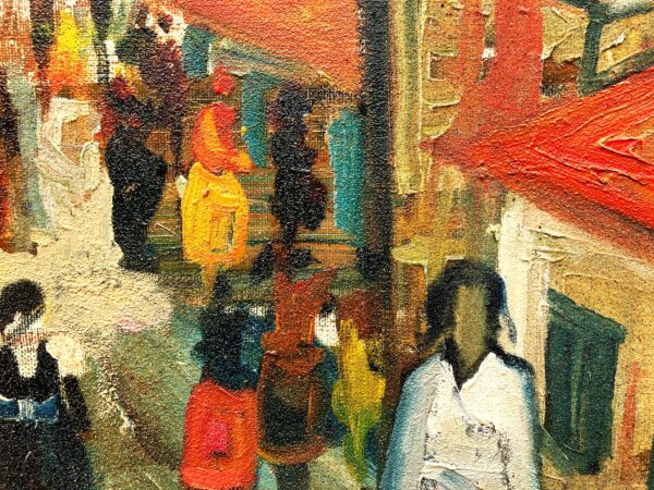 Original Swedish Oil Painting – Greek Village Scene with people – Harald Grovens