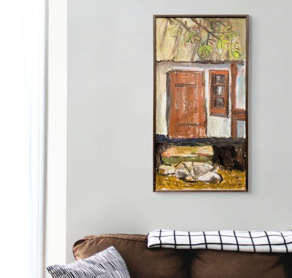 Large Oil Painting by Ulla Borgström, Scandinavian Cottage Facade, Rustic Decor