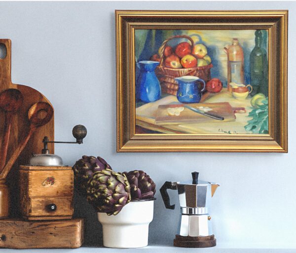 Still Life Oil Painting – Apples and Lemons, Original Vintage Art