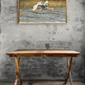Original Swedish Oil Painting – Flying Swans Over Water – 1947 - Image 2