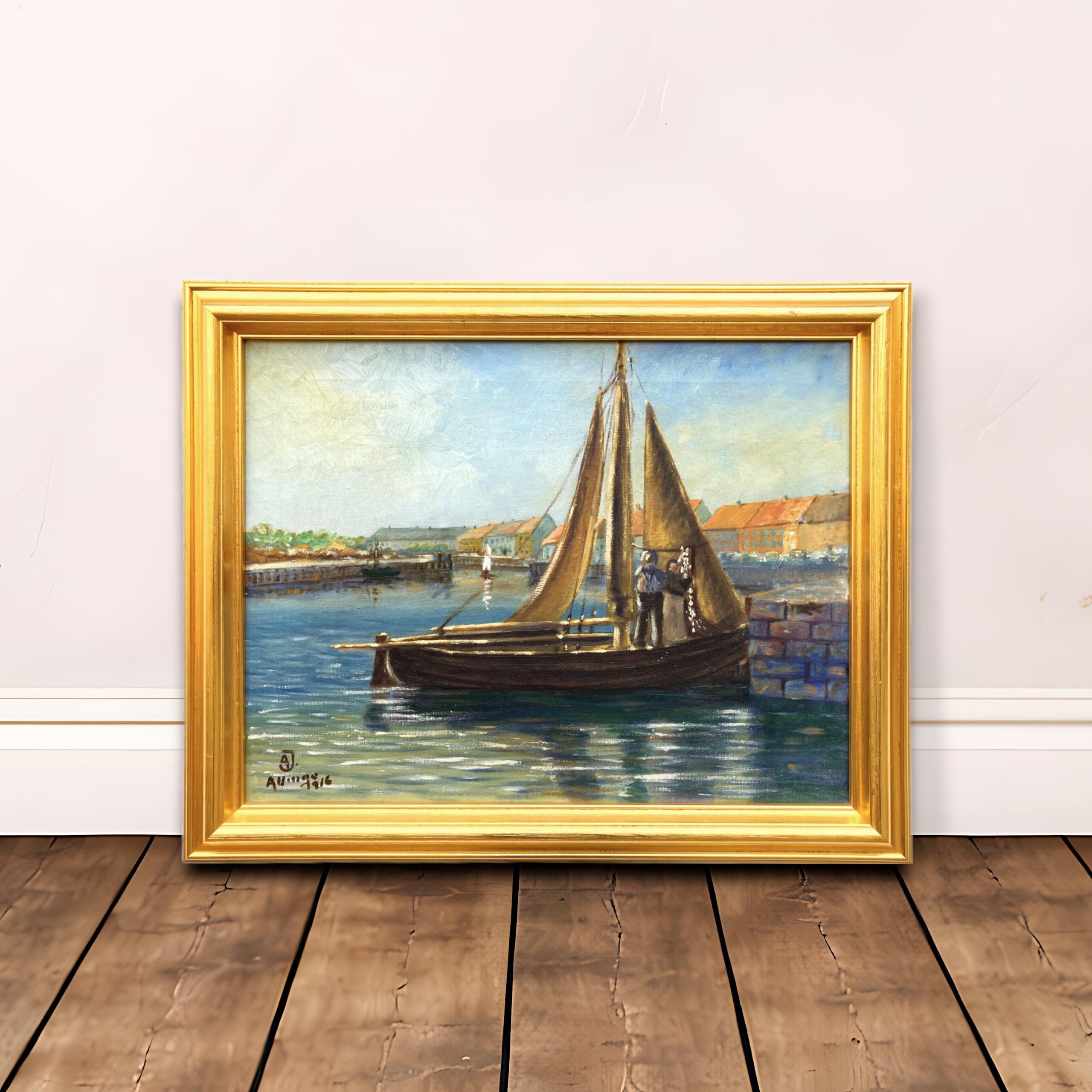 Harbor Painting, Danish Oil Painting, Coastal Decor - Image 2