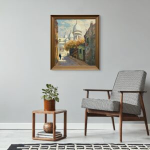 Large Paris Street Scene Montmartre Sacré Coeur, Vintage Oil Painting, European Decor - Image 4
