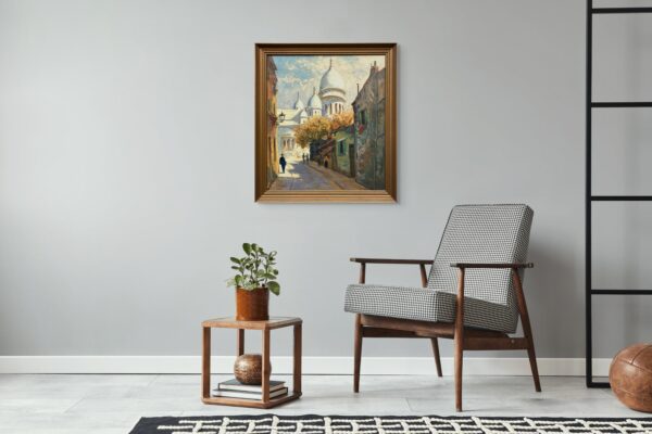 Large Paris Street Scene Montmartre Sacré Coeur, Vintage Oil Painting, European Decor