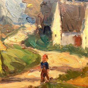 Original Swedish oil painting, Rural landscape road trees house, Mid Century impressionist, Scandinavian decor - Image 9