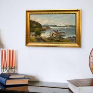 Swedish Vintage  Oil Painting, Coastal Lake Landscape, Scandinavian Framed Art Decor - Image 2