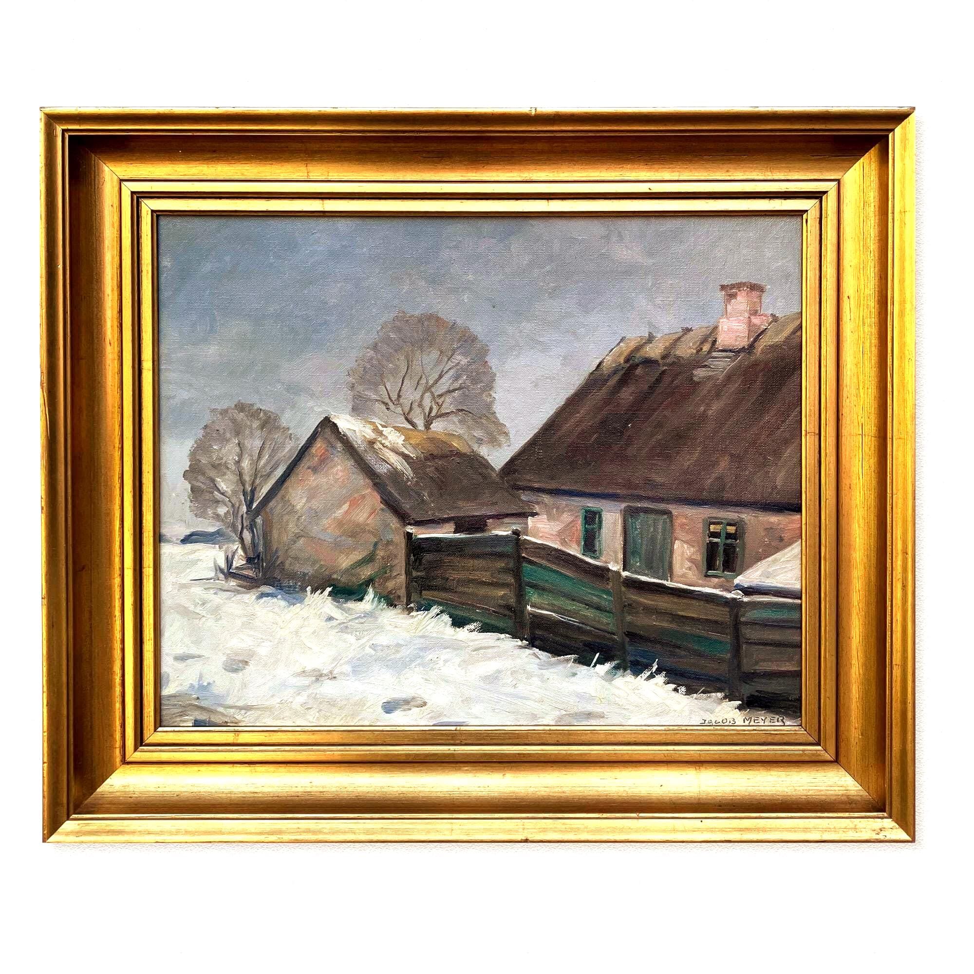 Vintage Danish Winter Landscape Oil Painting by Jacob Meier
