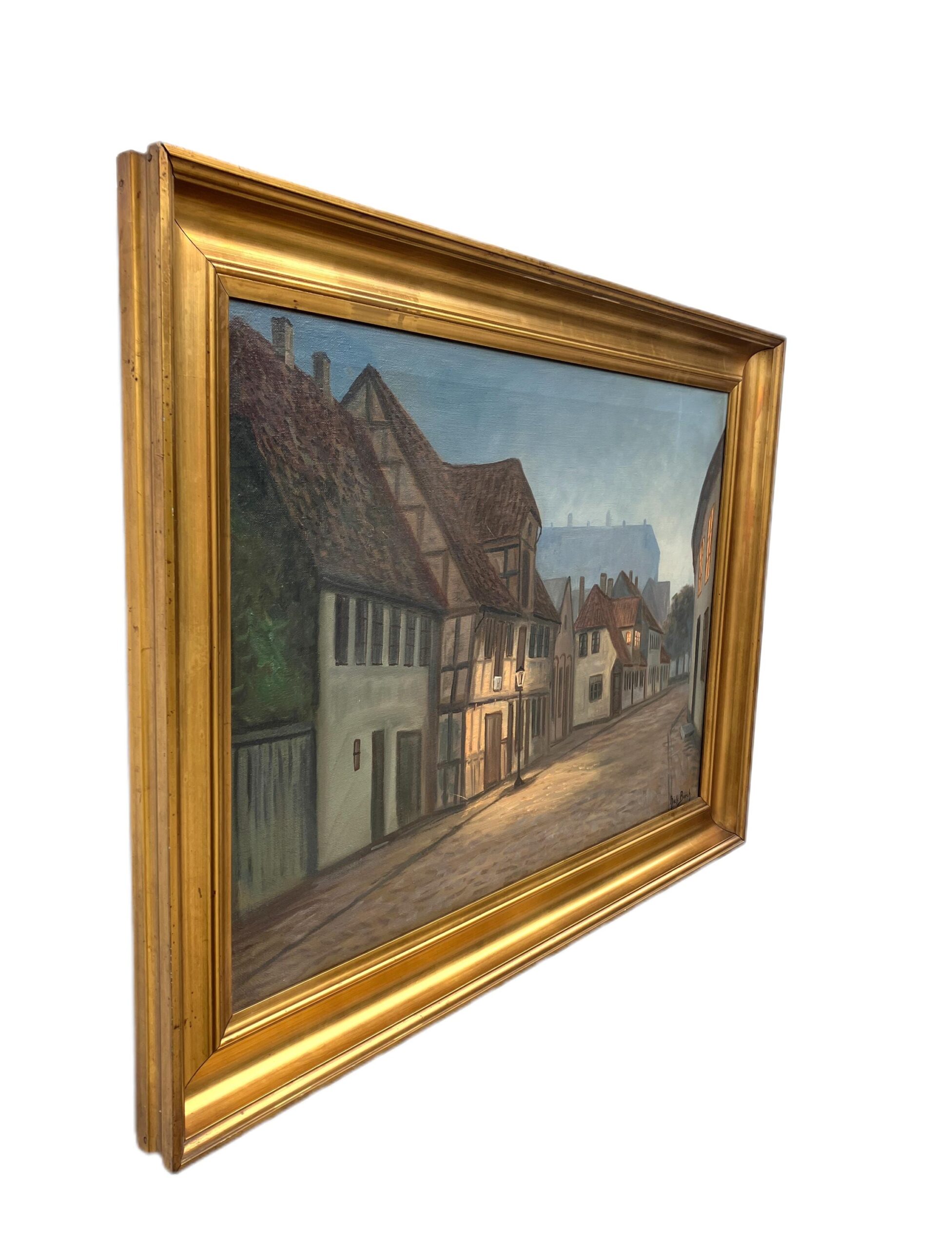 Original Danish Oil Painting, Street Scene at Dusk, Scandinavian Cityscape - Image 6