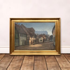 Original Danish Oil Painting, Street Scene at Dusk, Scandinavian Cityscape - Image 3
