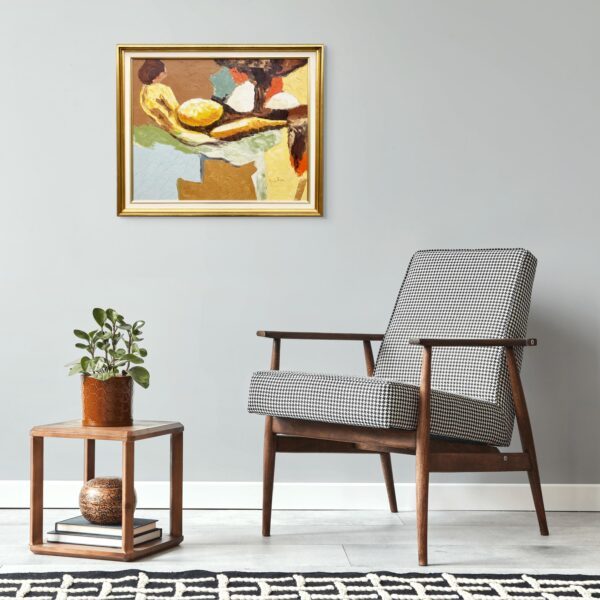 Original oil painting, abstract reclining figure, Scandinavian modern, textured wall art