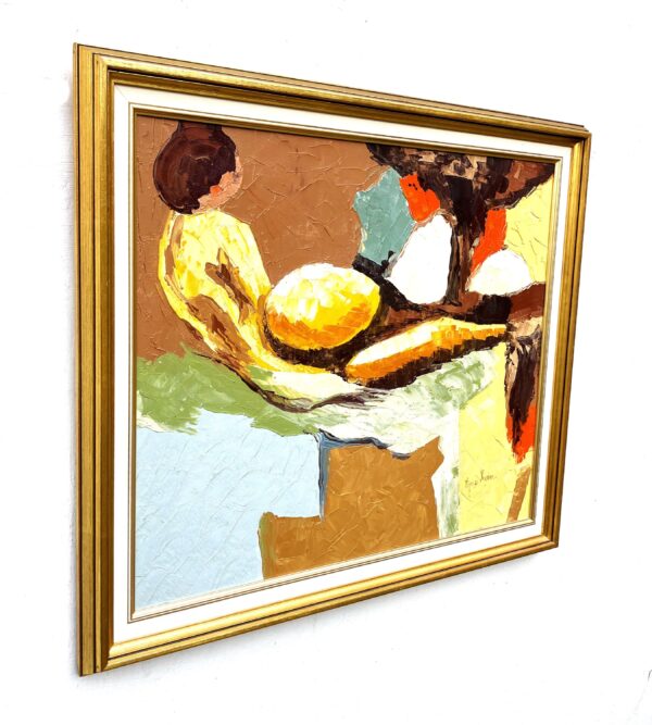 Original oil painting, abstract reclining figure, Scandinavian modern, textured wall art