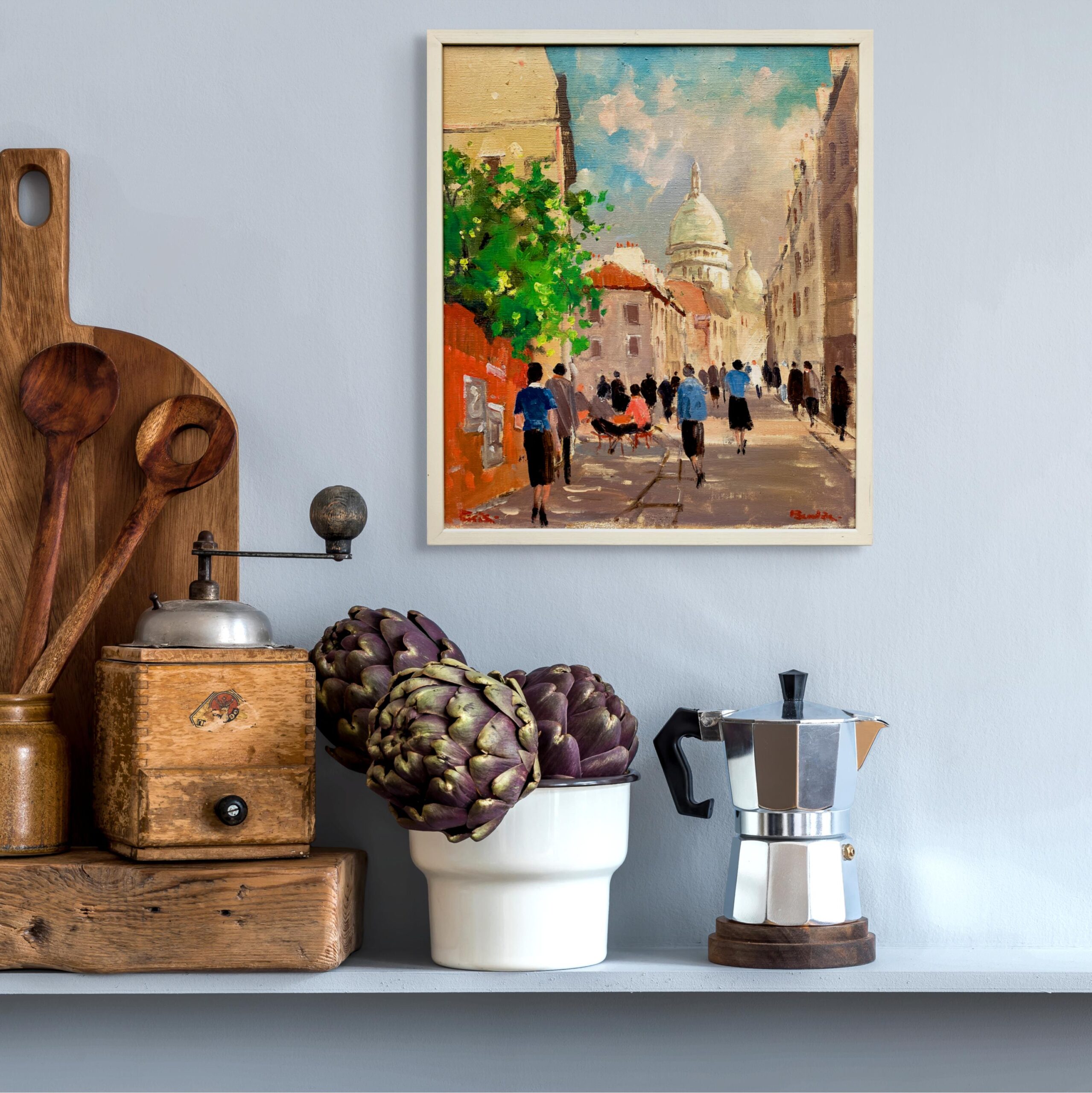 Original Danish oil painting, Paris street scene figures, mid century, Hans Bendix - Image 3