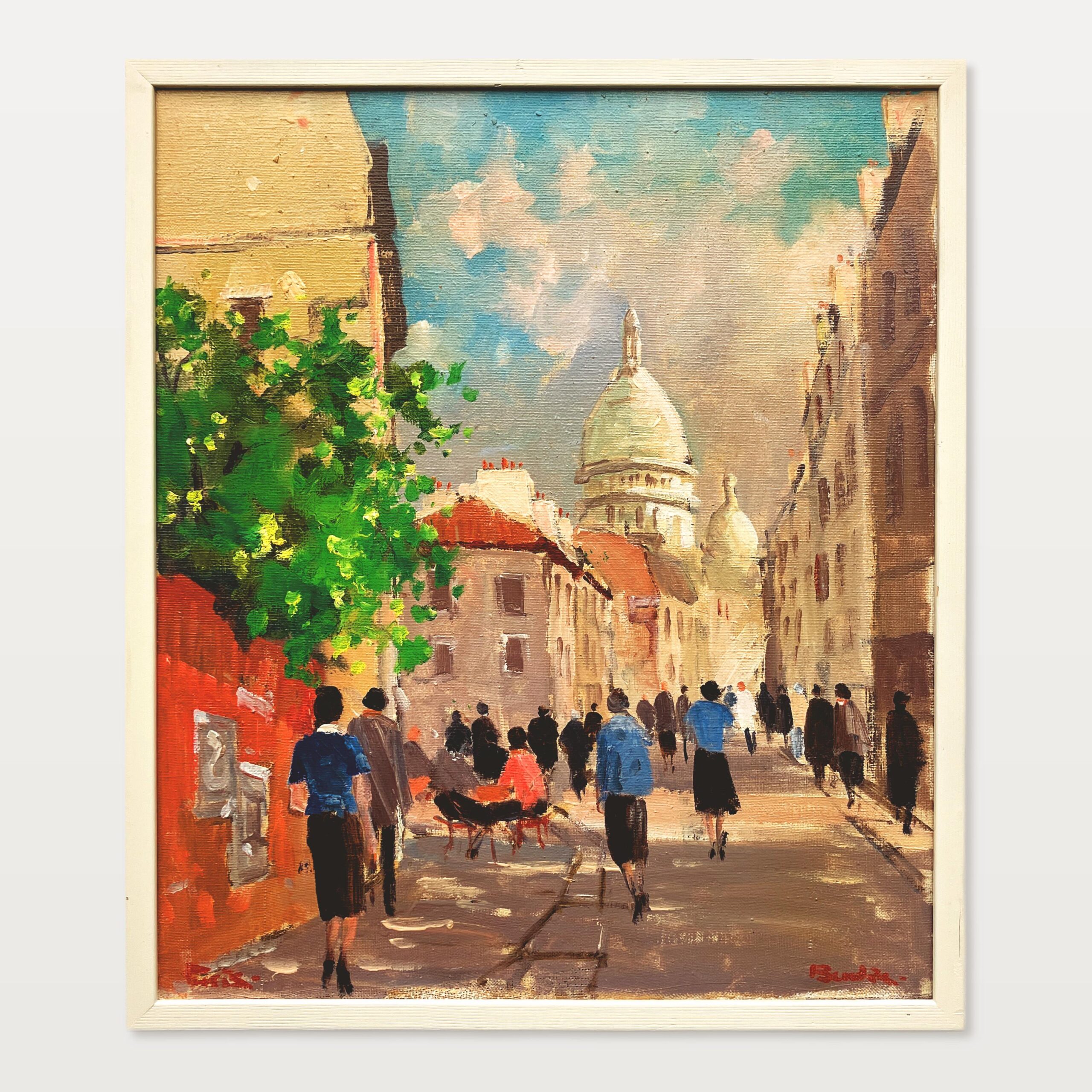 Original Danish oil painting, Paris street scene figures, mid century, Hans Bendix - Image 1