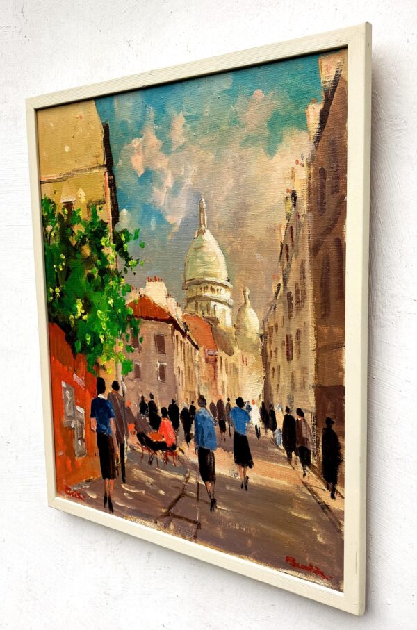 Original Danish oil painting, Paris street scene figures, mid century, Hans Bendix