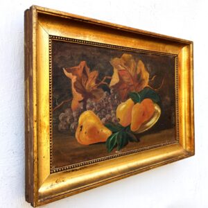 Still Life Painting Pears Grapes Autumn Leaves, Vintage Oil Painting, Cottage Decor - Image 3