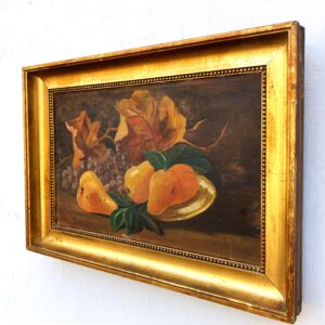 Still Life Painting Pears Grapes Autumn Leaves, Vintage Oil Painting, Cottage Decor - Image 4