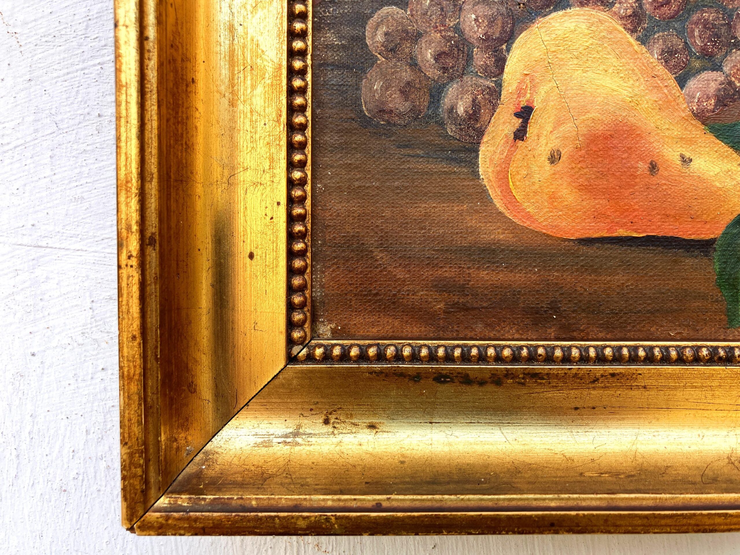 Still Life Painting Pears Grapes Autumn Leaves, Vintage Oil Painting, Cottage Decor - Image 10