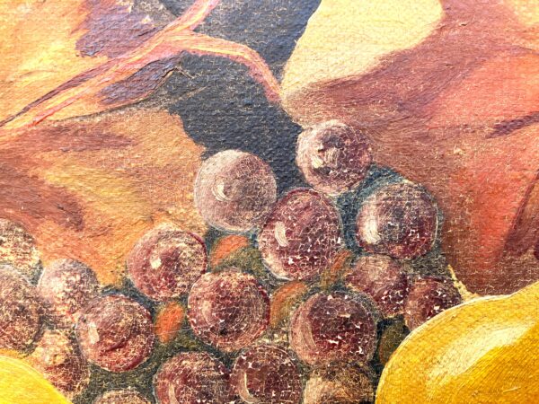 Still Life Painting Pears Grapes Autumn Leaves, Vintage Oil Painting, Cottage Decor