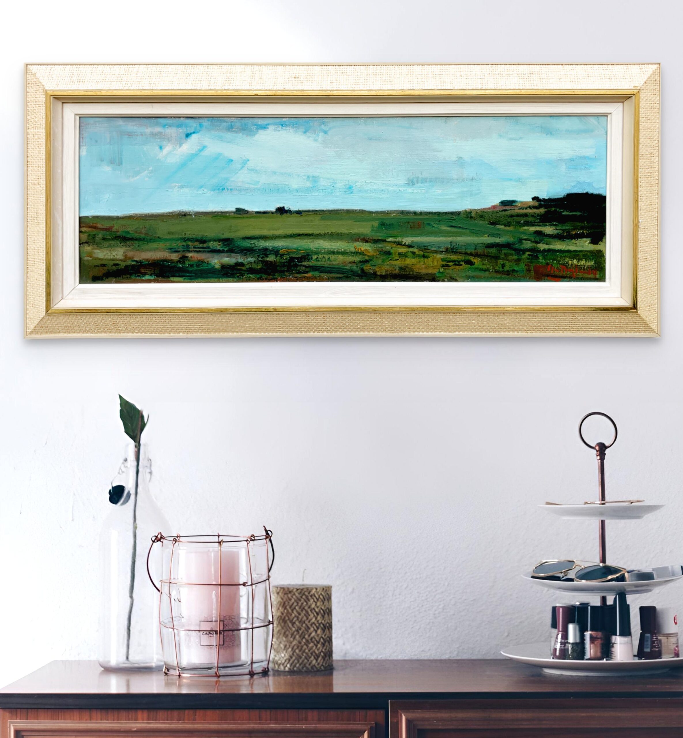 Panoramic landscape painting, swedish oil painting fields, mid century scandinavian, farmhouse decor - Image 2