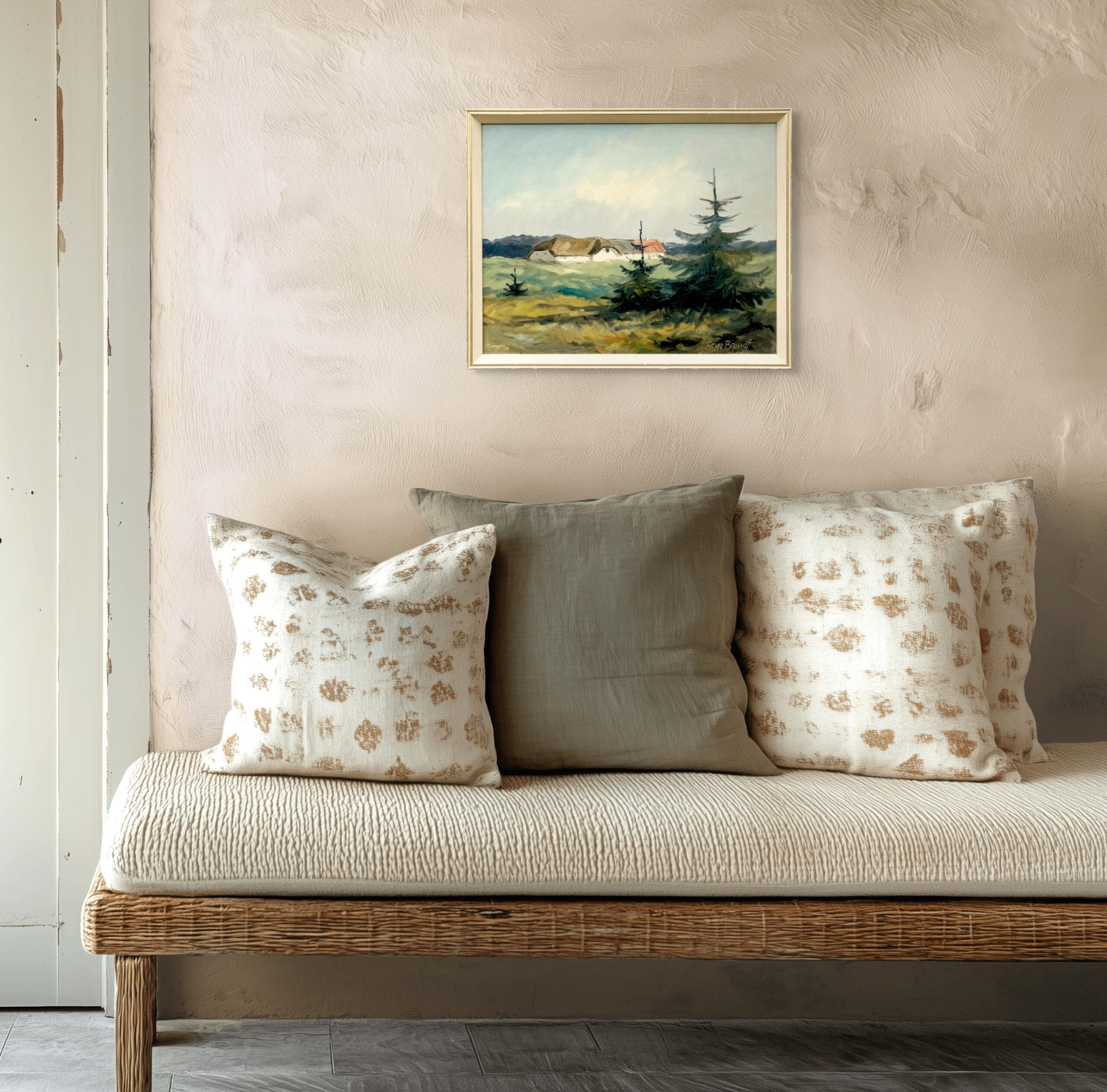 Original Danish Oil Painting, west coast farmhouse, mid century nordic, scandinavian wall art - Image 3