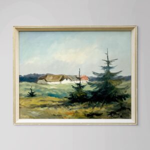 Original Danish Oil Painting, west coast farmhouse, mid century nordic, scandinavian wall art