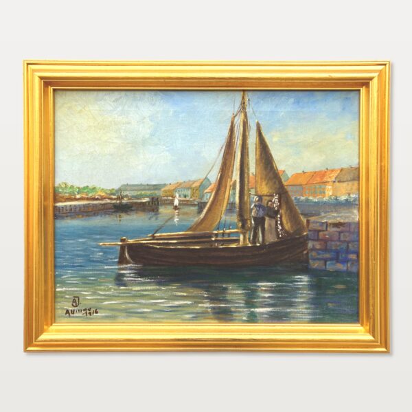 Harbor Painting, Danish Oil Painting, Coastal Decor