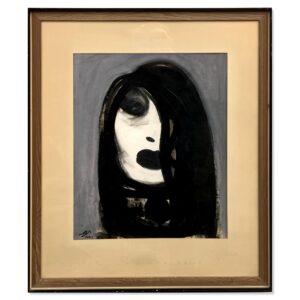 Original Scandinavian gouache painting, modernist portrait figure, Mid Century, figurative wall art