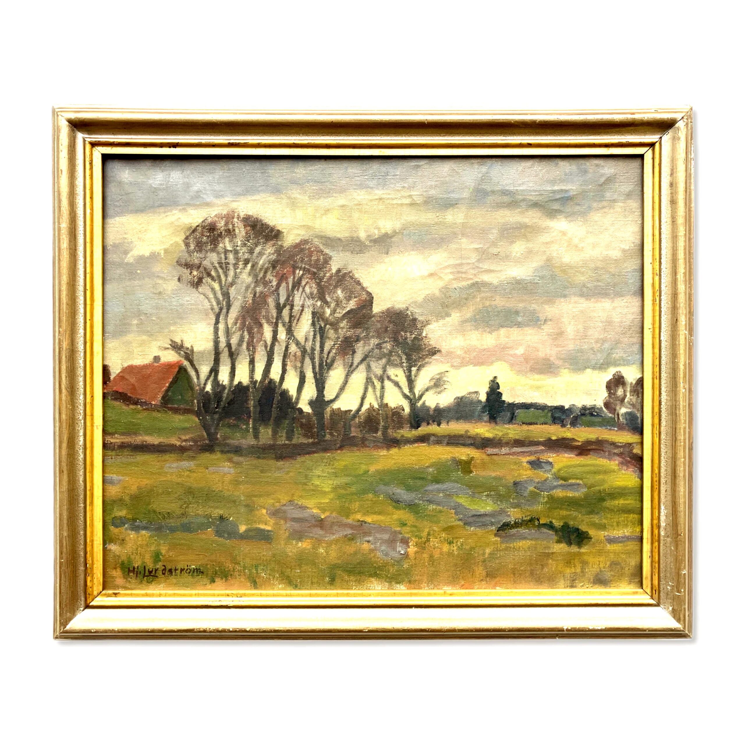 Swedish Landscape Painting, Vintage Oil Art, Scandinavian Farmhouse Decor - Image 1