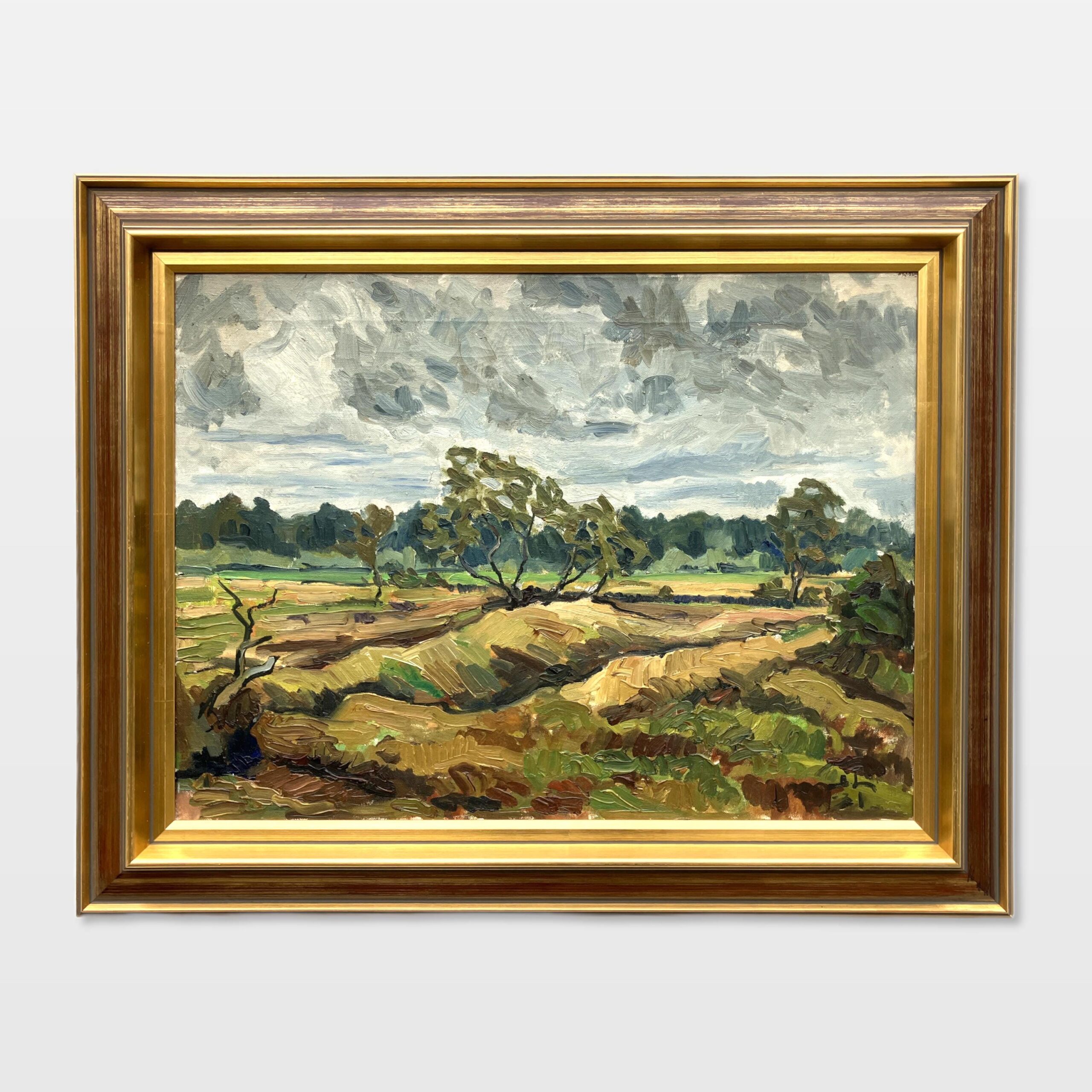 Swedish Landscape Painting, Vintage Oil Painting, Farmhouse Decor - Image 1