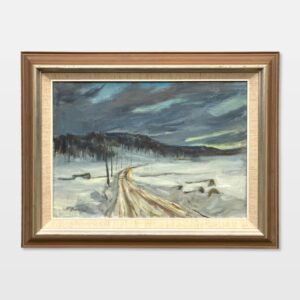 Scandinavian Winter Landscape, Vintage Oil Painting, Farmhouse Decor