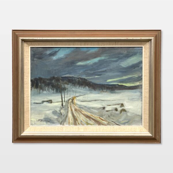 Scandinavian Winter Landscape, Vintage Oil Painting, Farmhouse Decor