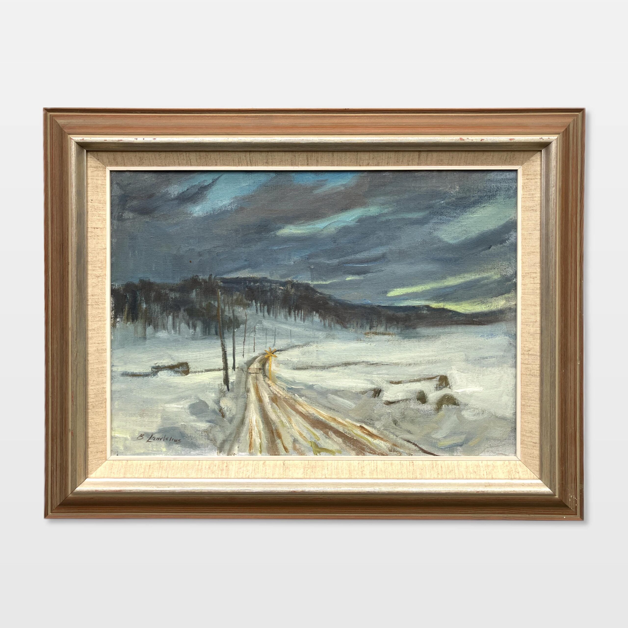 Scandinavian Winter Landscape, Vintage Oil Painting, Farmhouse Decor - Image 1