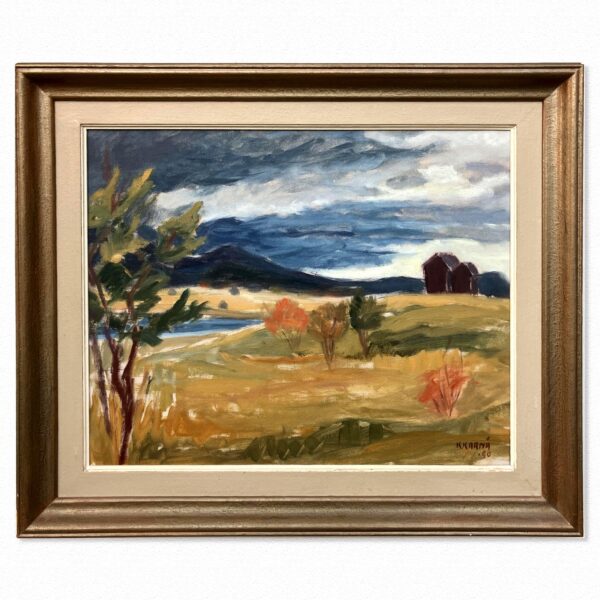 Mid Century Scandinavian Oil Painting – Large Swedish Mountain Landscape, 1950, Original Vintage Art